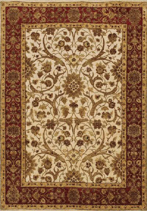 Buy Hand Knotted Rugs and Carpets Online - P07(HK)(10x8)(W)(EG(S)-55 IVORY-DEEP RED) - Wool Effect