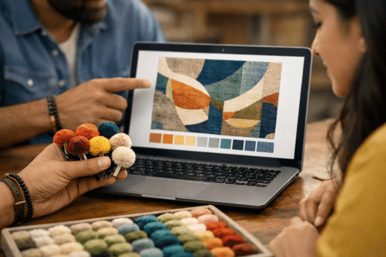 Color & Material Confirmation Every shade and fiber signed off before a single thread is woven.